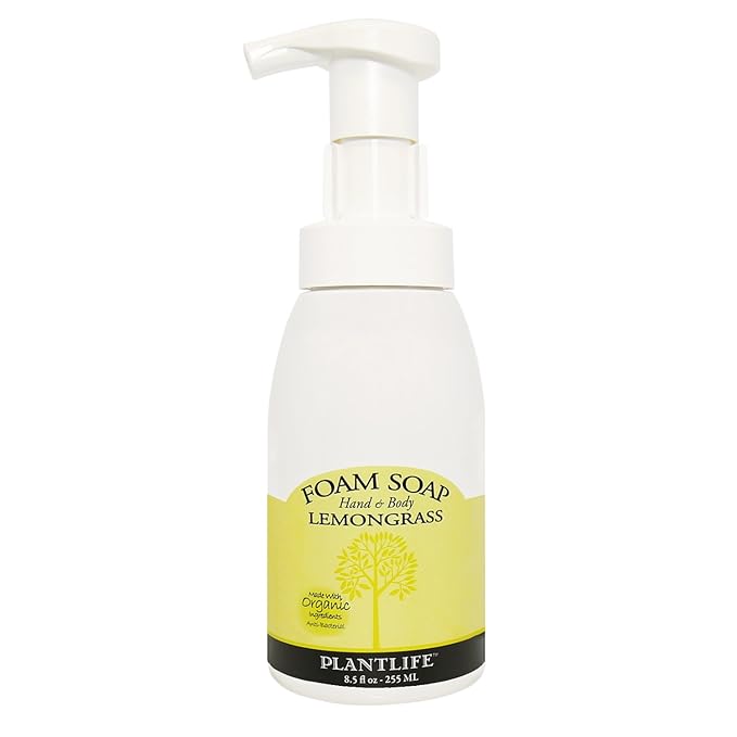 Plantlife Lemongrass Foam Soap - Gentle, Moisturizing, Plant-based Foam Soap for All Skin Types - For use as a Hand & Body wash, Shaving Cream, and Foaming Fun for Kids - Made in California 8.5 oz