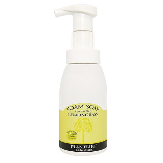 Plantlife Lemongrass Foam Soap - Gentle, Moisturizing, Plant-based Foam Soap for All Skin Types - For use as a Hand & Body wash, Shaving Cream, and Foaming Fun for Kids - Made in California 8.5 oz