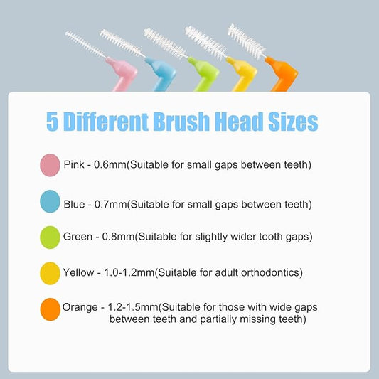 50PCS L-Shaped Interdental Brushes Braces Toothbrush Short Handle,5 Different Sizes Dental Floss Brush Angled Interdental Toothpick
