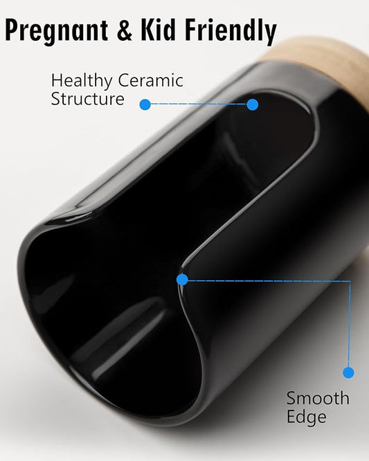 Ceramic Bathroom Cups Dispenser - 3-5 oz Disposable Paper & Plastic Bathroom Cups Holder - Mouthwash Cups Dispenser for Bathroom, Guest Toiletries, Countertop, Coffee - BPA Free (Black)