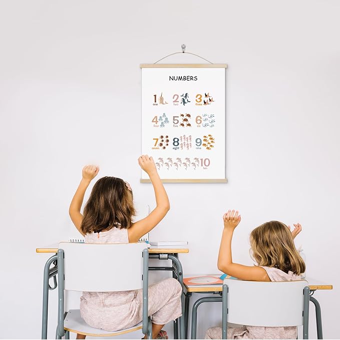 YOUHONG Classroom Wall Art Play Room Wall Decor Number Art Kids Learning Posters with Hanging Rope - Toddler Room Decor Preschool Educational Classroom Posters for Kids (12x15.7 Inch)