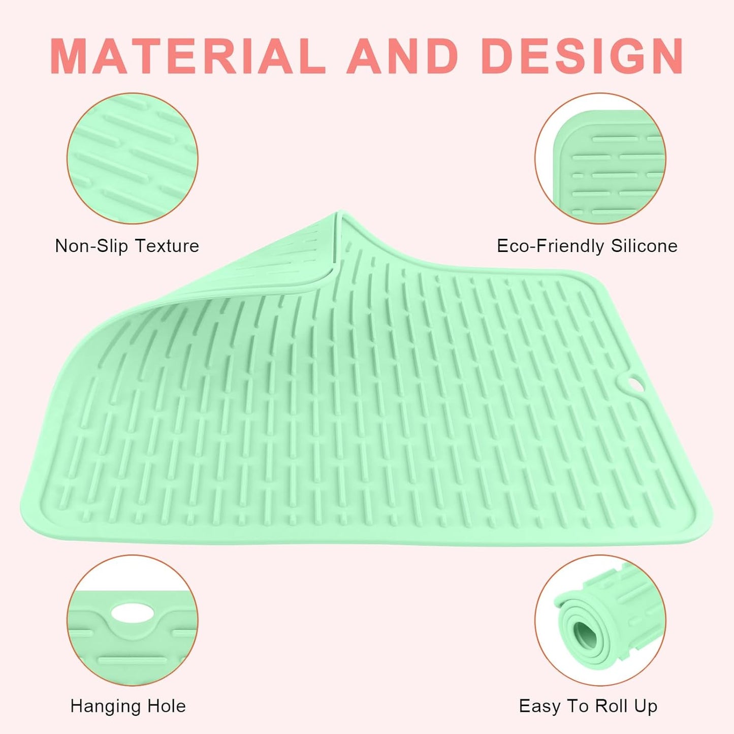 AMIJEAL Oversize Silicone Heat Resistant Mat for Hair Tools, Curling Iron Mat, Hot Tools Holder, Portable Flat Iron Hair Straightener Pad Cover for Travel Vanity Salon(14.2" x 11.0")