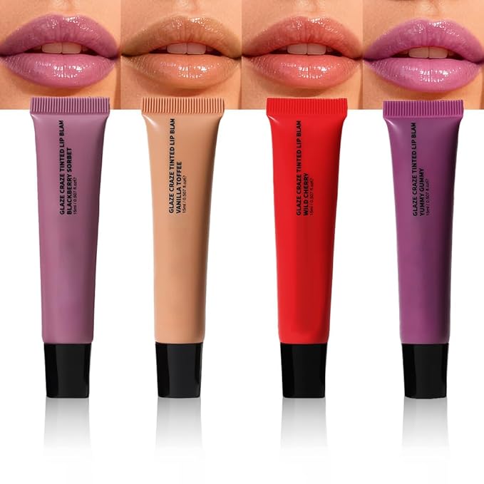 4Pc Light Gloss Tinted Buttery Lip Balm – Hydrating Lip Care with Nourishing Oils for Women’s Dry Lips, Natural Tint & Soft Gloss, Lip Plumper Moisture & Light Lip Stain Finish, Vegan #1+#2+#4+#5