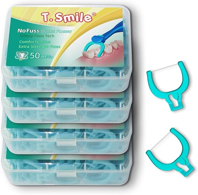 T.Smile NoFuss Dental Flosser Refill Heads, Extra Strength Floss for Comfortable Clean, Fluoride Free, (200 Extra-Strength Floss Refills, Handle Not Included)