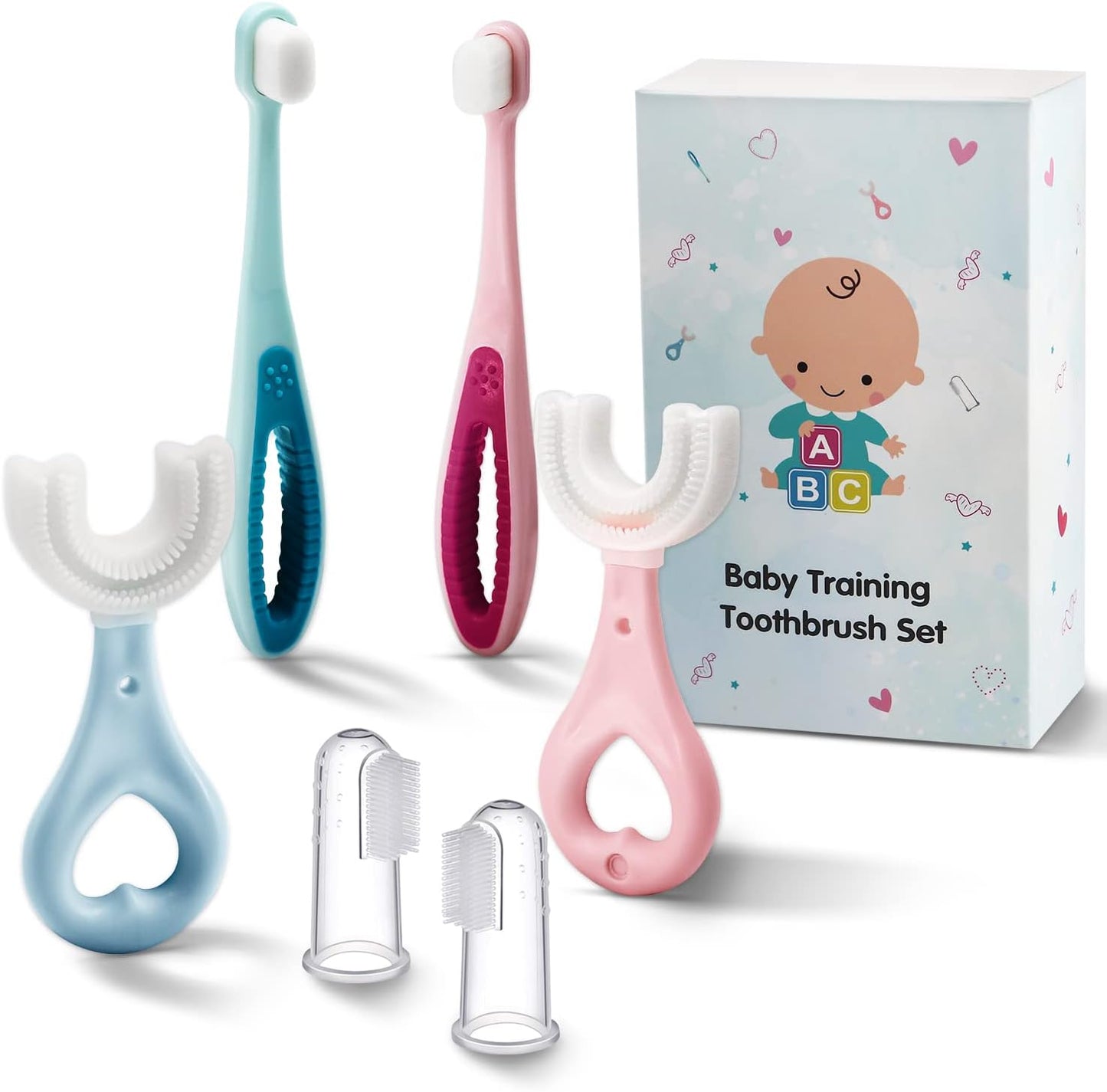 6 in 1 Baby Training Toothbrush Set - Infant to Toddler Toothbrush Oral Care Toothbrush - Food Grade Silicone,Extra Soft Bristles,Perfect for 6+,12+,24+ Months