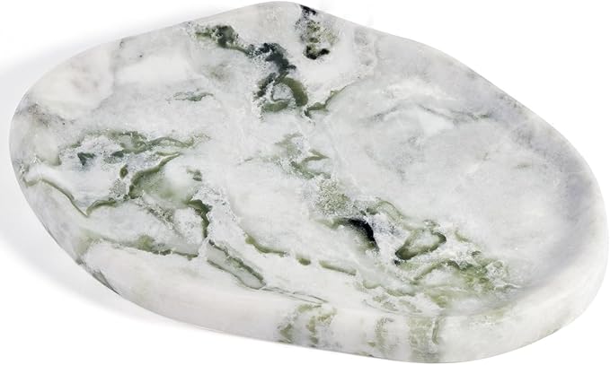 Koville Luxury Natural Green Marble Vanity Tray, Cloud Shape Serving Stone Key Tray for Home Decor, 10" x 7" Marble Storage Trays for Bathroom, Stone Plate Holder for Perfume, Candle and Jewelry