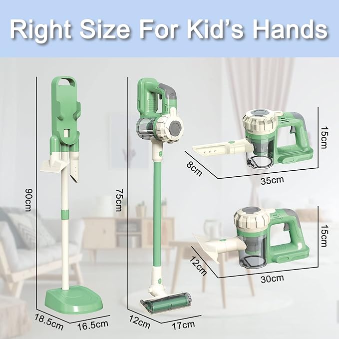 3-in-1 Kids Vacuum That Really Works, Toddler Toy Vacuum Cleaning Set for Children Aged 3+, Fun Kids Working Toy Vacuum Cleaner with Working Suction for Realistic Play (630Green)