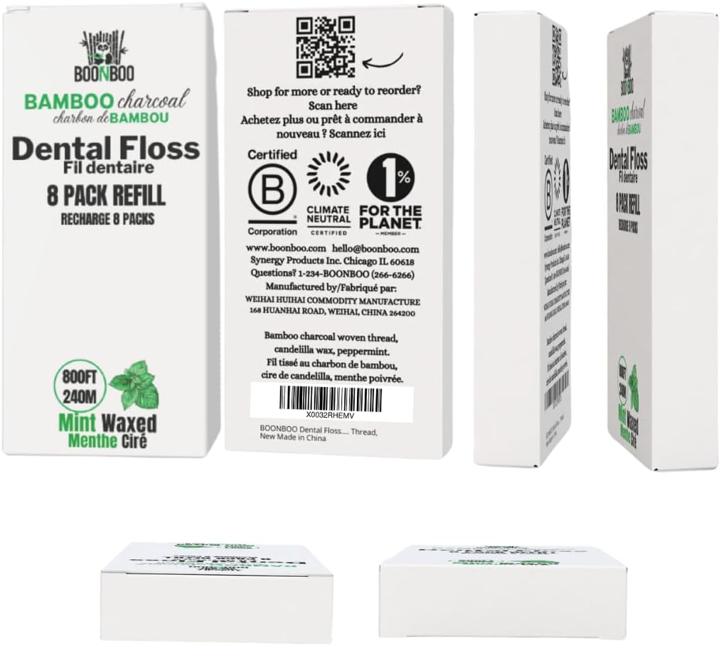 BOONBOO Dental Floss Refill, Charcoal Woven Thread, 8 Pieces, Coconut