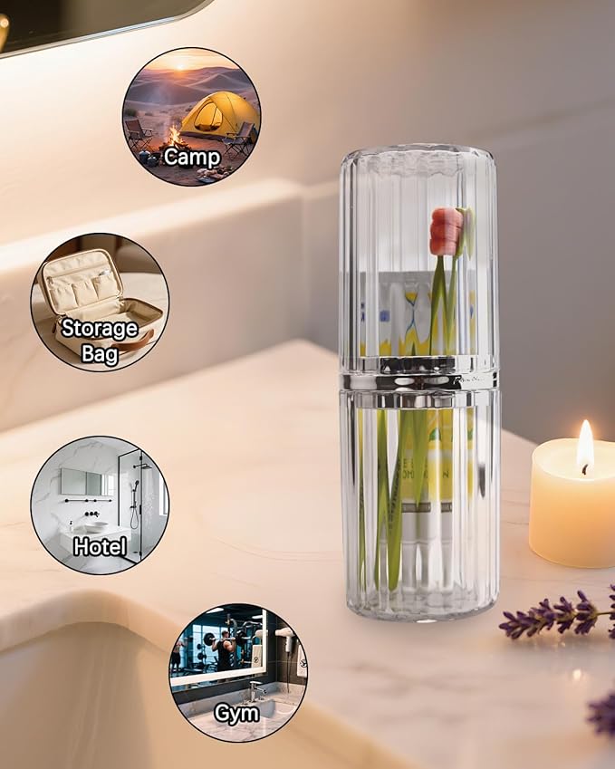 Travel Toothbrush Case, Travel Toothbrush Holder, Portable Toothpaste Storage Container for Business Trip School Camping Bathroom(Clear)