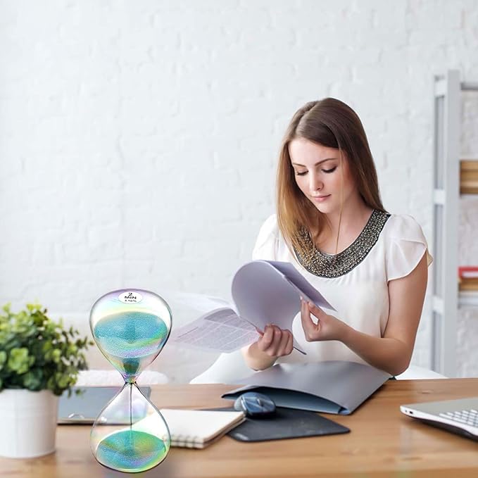 SuLiao Sand Timer 2 Minute Hourglass,Turquoise Sand Clock,Large Sand Watch 2 Min,Colorful Biloba Puff Minimalist Hour Glass Sandglass for Home,Desk,Office Decorative