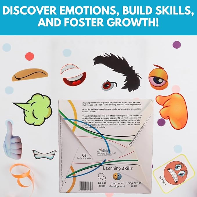 Thought-Spot Emotions Canvas Activity Set Social Learning Activity Game for Kids Make Faces Describe Express Feelings 2 Canvases 12 Double Sided Emotion Cards 55pc Facial Expressions Preschool
