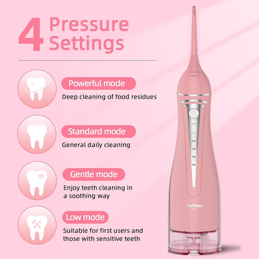 Water Flosser Teeth Pick: Rechargeable Cordless Oral Irrigator 300ML Portable Water Flosser for Braces IPX7 Waterproof Electric Waterflosser for Teeth Cleaning C101 Pink