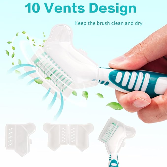 Denture Cleaning Brush Set with Dustproof Denture Brush Holder - Denture Brush Toothbrush Set for Denture Cleaning Care - Multi-Layered Bristles & Ergonomic Rubber Handle (Blue & Green)