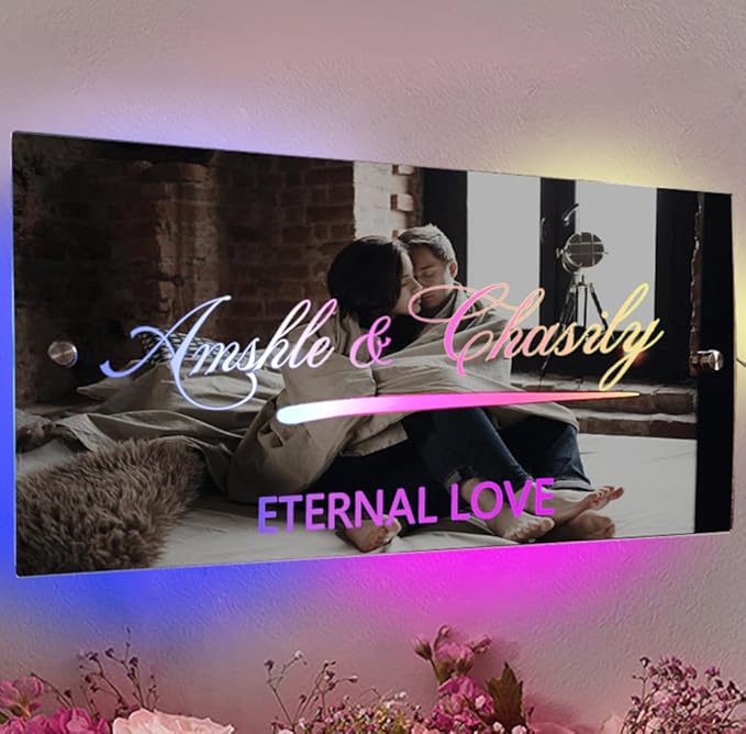 Personalized Couples LED Name Light Custom LED Light Up Mirror Multi Colour Lighting, Custom Name Neon Sign Light Wall Decor for Bedroom