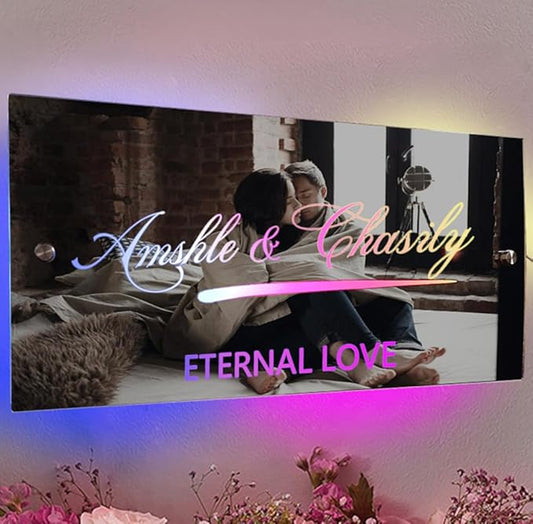 Personalized Couples LED Name Light Custom LED Light Up Mirror Multi Colour Lighting, Custom Name Neon Sign Light Wall Decor for Bedroom