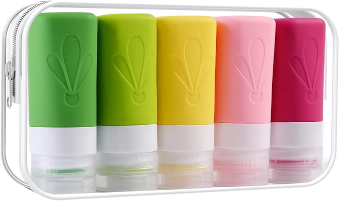 INSFIT Travel Bottles for Toiletries, TSA Approved 2oz Travel Size Containers, BPA Free Leak Proof Squeezable Silicone Tubes for Shampoo Conditioner Lotion Soap with Labels