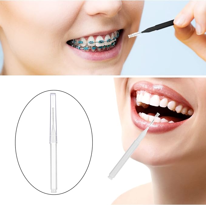 Patelai 100 Pieces Braces Brush for Cleaner Interdental Brush Toothpick Dental Tooth Flossing Head Oral Dental Hygiene Flosser Toothpick Cleaners Tooth Cleaning Tool (Black, White)