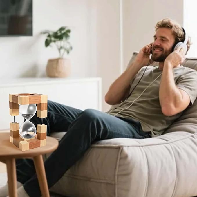 Sand Timer 30 Minute, Large Wooden Hourglass, 30 Min Wood Sand Clock Hour Glass, Reloj De Arena, Decorative Sandglass, Home, Classrom, Office, Cooking, Black Sand