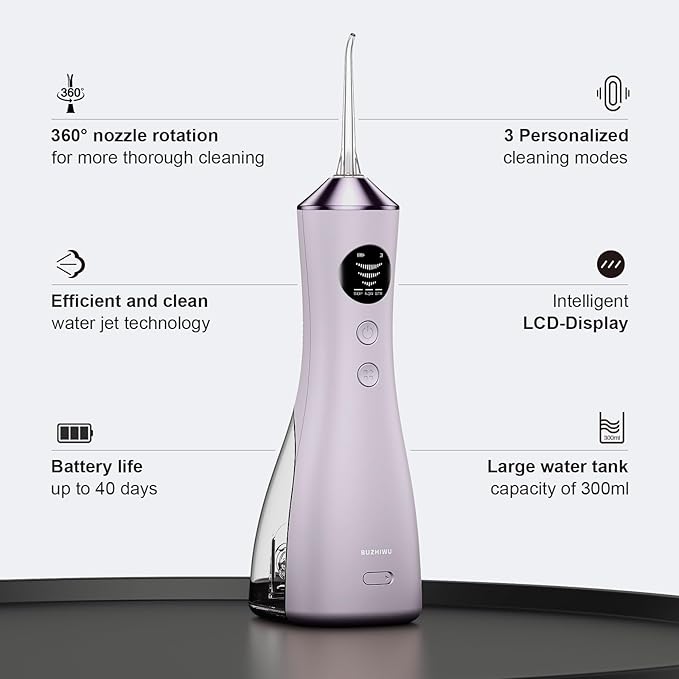 Water Dental Flosser for Teeth, Portable Cordless Water Flosser with 300ML Rechargeable with Type-C, IPX7 Waterproof Water Flossers for Adults with 3 Intensity Modes and 3 Flossing Tips