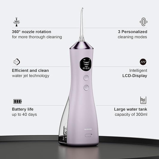 Water Dental Flosser for Teeth, Portable Cordless Water Flosser with 300ML Rechargeable with Type-C, IPX7 Waterproof Water Flossers for Adults with 3 Intensity Modes and 3 Flossing Tips