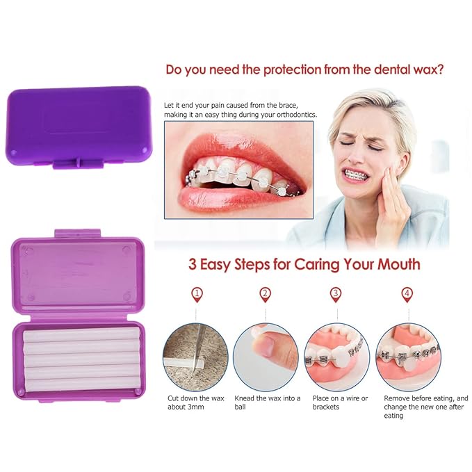 Braces Cleaning Kit for Teeth, Portable Orthodontic Toothbrush Kit Oral Care Dental Travel Kit - Interdental Brush Dental Wax Dental Floss Toothbrush Box (Purple B)