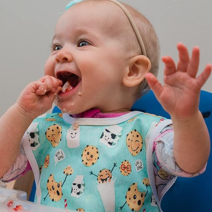 BapronBaby Cookies & Milk Bapron - No Neck Tie Safer Bib for Baby & Toddler - Soft Waterproof Stain Resistant - Machine Washable - Sz Preschool 3-5yrs