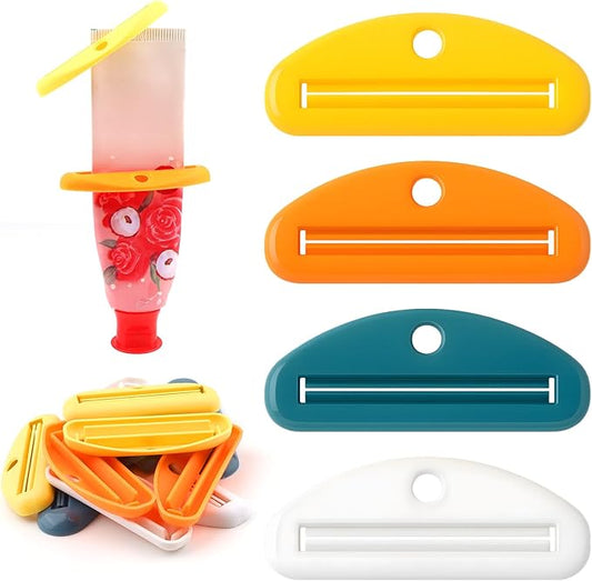12 Pcs Toothpaste Squeezer, Plastic Toothpaste Tube Squeezer Tool, Hanging Toothpaste Saver Squeezer Clip for Toothpaste Cream Cosmetics Facial Cleanser Pigment and Paint (4 Colors)