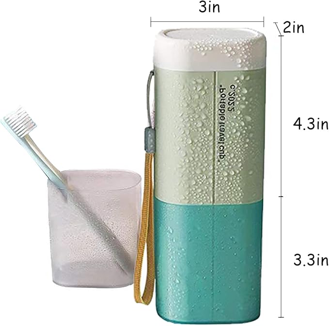 Toothbrush Travel Case, Portable Travel Toothbrush Holder, Multifunction Toothbrushes Toothpaste Set with Cup, Toothbrush Case for Traveling, Camping, School, Business and Daily Uses (Green)