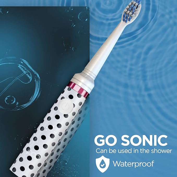 Pop Sonic Electric Toothbrush (White Dots) - Travel Toothbrushes w/AAA Battery | Kids Electric Toothbrushes with 2 Speed & 15,000-30,000 Strokes/Minute, Dupont Nylon Bristles