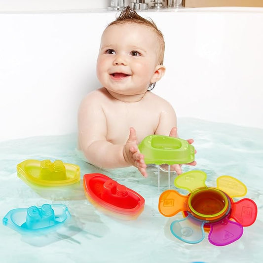 Baby Bath Toys for Kids Ages 1-3, 11PCS Mold Free Bath Toys for Toddlers with Floating Boats and Spoons, Baby & Toddler Bathtub Water Table Pool Sand Play Toys for Christmas Stocking Stuffers