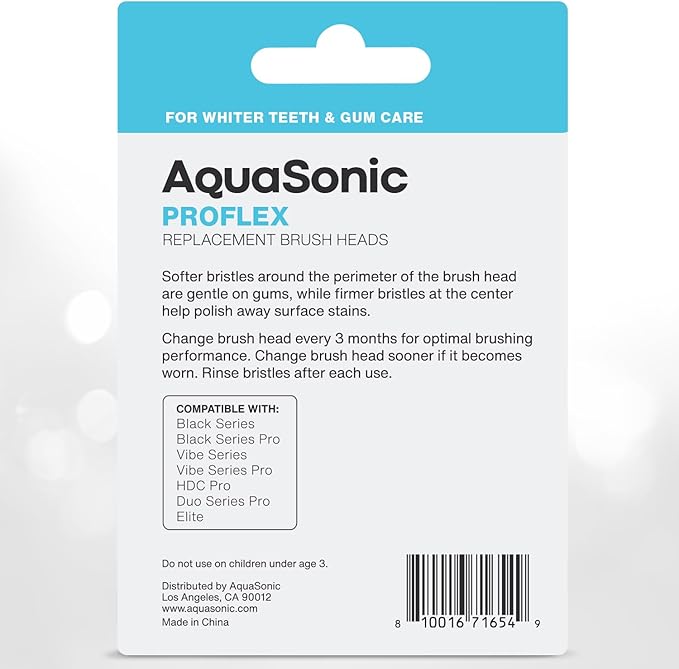 AquaSonic Proflex Replacement Brush Heads | ADA Accepted | for Whiter Teeth & Gum Care | Compatible with Many AquaSonic Toothbrush Handles (3 Pack White)