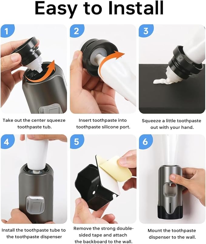 Automatic Toothpaste Dispenser Wall Mounted - Smart Touchless Toothpaste Squeezer with 3 Adjustable Levels, 2 Toothbrush Holders- for Kids and Adults, Bathroom Essentials