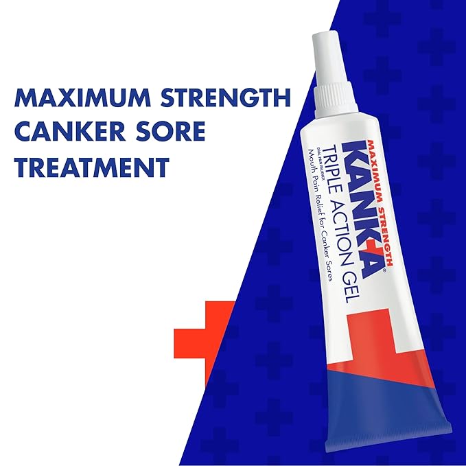 Kank-A Triple Action Gel, 0.42 oz, Maximum Strength Mouth Pain Relief Gel for Canker Sores, Triple Action Treatment, Fast Acting and Long-Lasting Pain Relief, Cools and Soothes Irritation, 0.42 oz