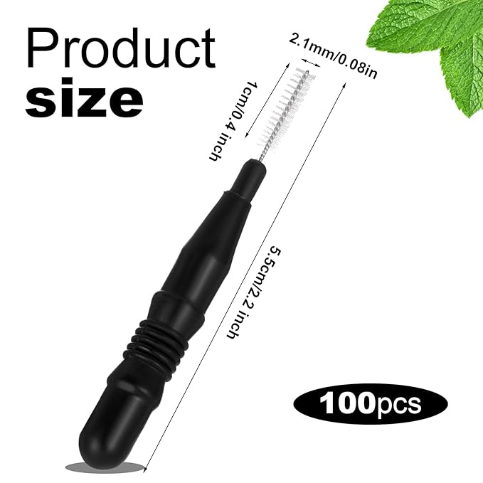 BBTO 100 Pcs Braces Dental Brush Flosser for Cleaner Interdental Brush Toothpick Tooth Flossing Head Oral Dental Toothpick Cleaners Cleaning Tool(Black)