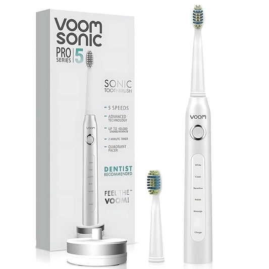Voom Sonic Pro 5 Electric Toothbrush for Adults - Ultrasonic Electric Toothbrushes with Replacment Brush Head, Dentist Recommended Power Sonic Toothbrush with 5 Modes