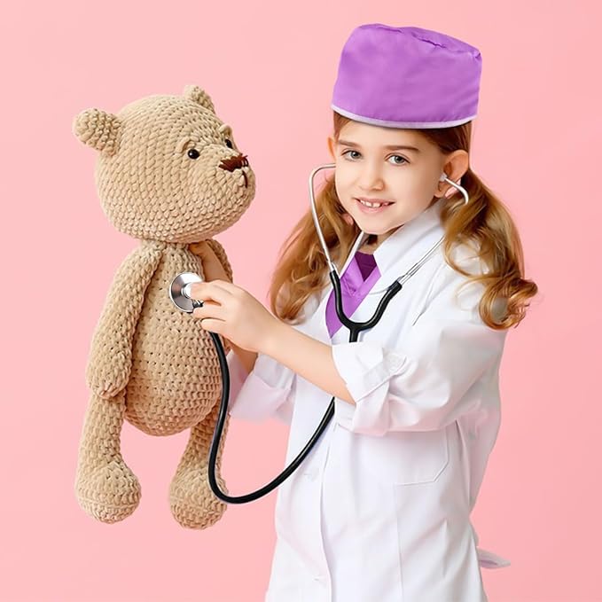 Meland Doctor Costume for Girls - Kids Scrubs with Lab Coat & Carry Bag, Doctor Dress Up for Halloween, Career Day Role Play