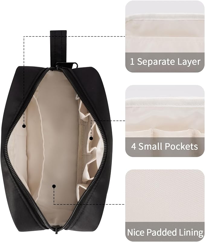 Narwey Small Makeup Bag for Purse Travel Makeup Pouch Mini Cosmetic Bag Zipper Pouch for Women (Black, Small)