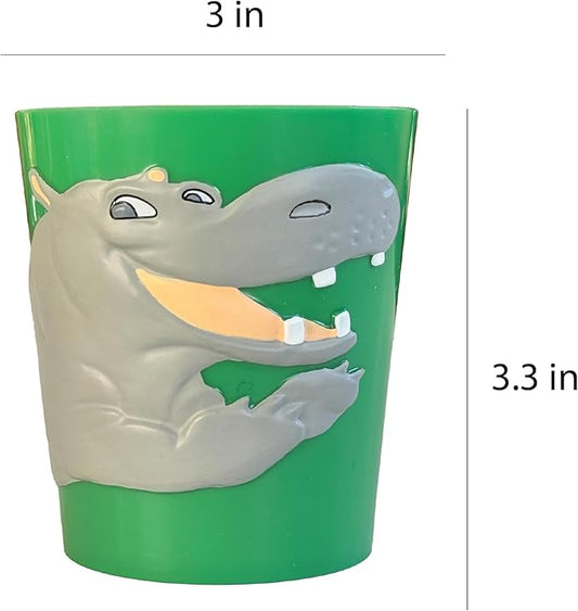 Lily's Home 3D Hippo Tumbler for Kids 10oz - Unbreakable BPA-Free Plastic, Fun Animal-Shaped Drinkware for Ages 3-6 - Toddler Reusable & Bathroom Rinse (2-Pack, Grey)