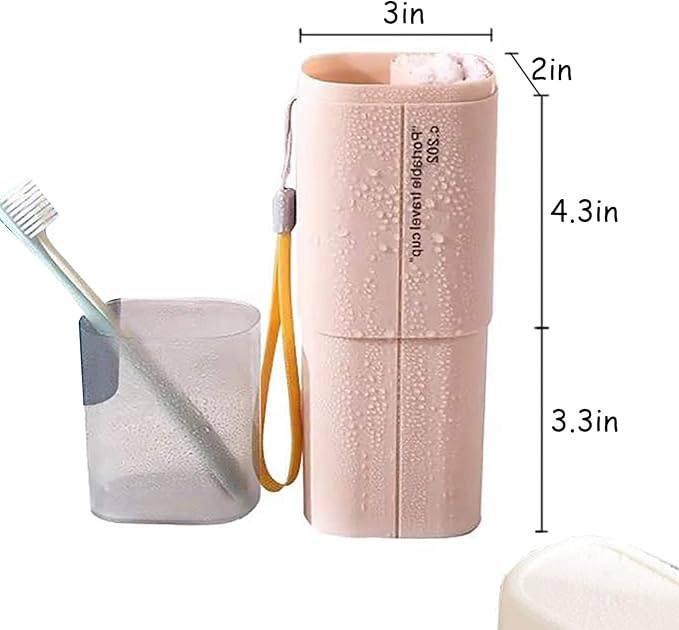 Portable Travel Toothbrush Holder, Toothpaste Set with Cup, Multifunction Toothbrush Case for Travel, Camping, School, Business and Daily Use (Pink)