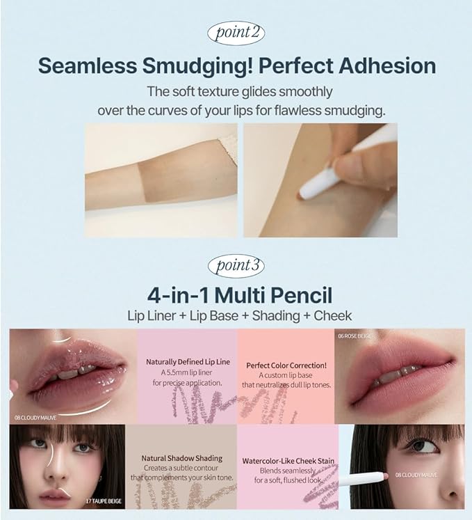 Heart Percent Dote On Mood Lip Liner Pencil, Long-Lasting Creamy Lip Crayon Smooth Lipliner Retractable Lipstick Overlip Line Color 0.8g, #15.Mauve Lips