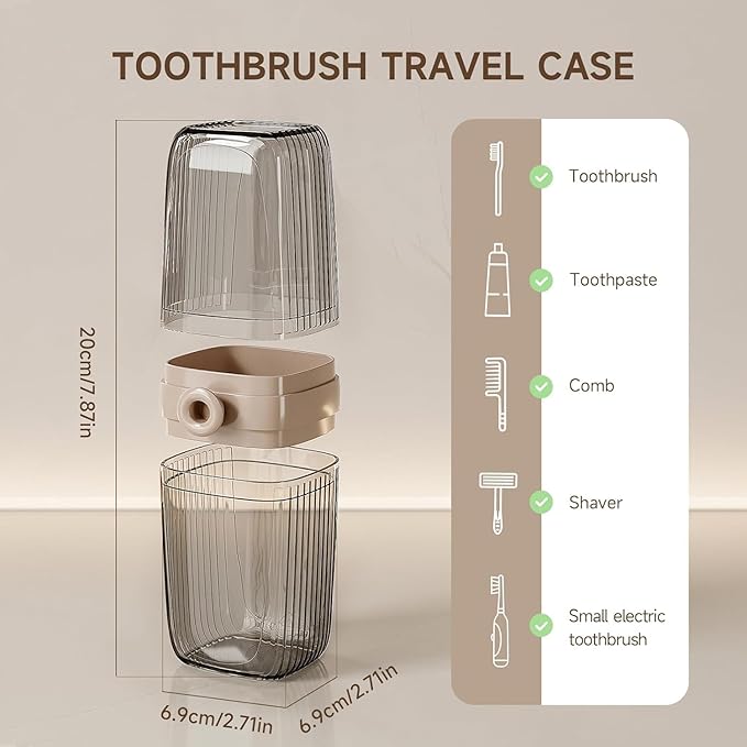 Toothbrush Travel Case, 2 in 1 Toothbrush Holder and Rinse Cup, Large Capacity Toothbrush Cup with Cover, Portable Travel Toothbrush Holder for Traveling, Camping, Trip - 1Pcs