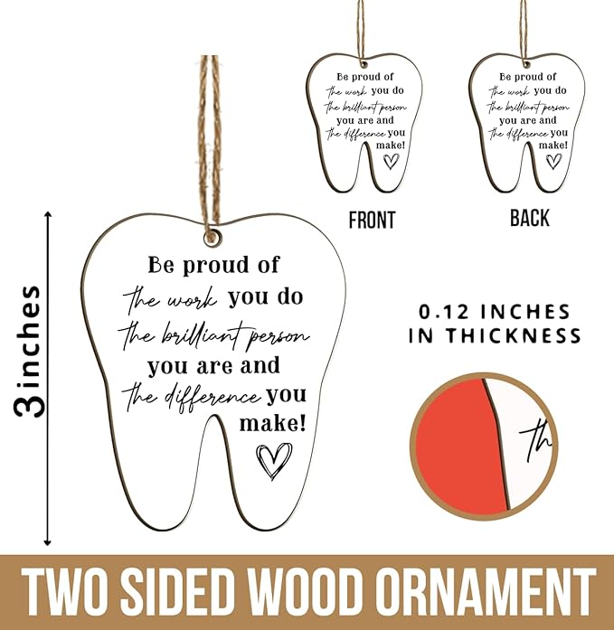 Dental Hygienist Christmas Ornament - 3" Wooden, Thank You Gifts for Women Men, Dental Week Gift for Dentist Assistant Oral Surgeon Orthodontics, Tooth Decoration for Office Center