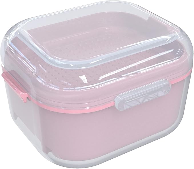 ARGOMAX Denture Case, Denture Cup for Soaking Dentures(Not Leak-Proof), Thorough Cleaning of Dentures, Retainer, Mouthguards, Clear Braces (Dark Pink).