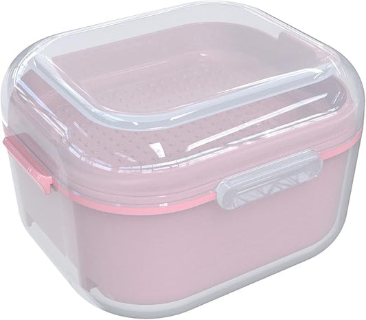 ARGOMAX Denture Case, Denture Cup for Soaking Dentures(Not Leak-Proof), Thorough Cleaning of Dentures, Retainer, Mouthguards, Clear Braces (Dark Pink).