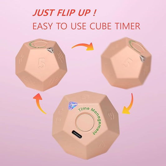 Cube Pomodoro Timer, Rechargeable Small Cute, Timer for Kids and Classroom, Kitchen, Cooking, Workout & Study Countdown, Time Management Tool (Rose Pink)