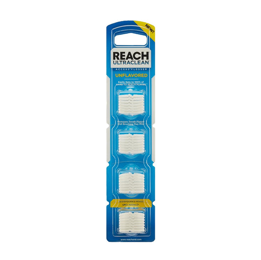 REACH Ultraclean Access Flosser Refill Heads, Unflavored, Plaque Remover for Teeth, Shred Resistant, for Hard to Reach Areas, Oral Care, PFAS Free, for Adults & Kids, 1 Pack, 28 Count