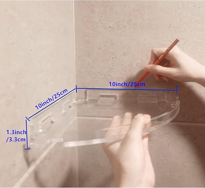 JiePai Acrylic Corner Shower Caddy Shelf with Hooks 2 Pack, Adhesive Wall Mounted Bathroom Shower Organizer for Inside Shower & Kitchen Storage, Space-Saving Design