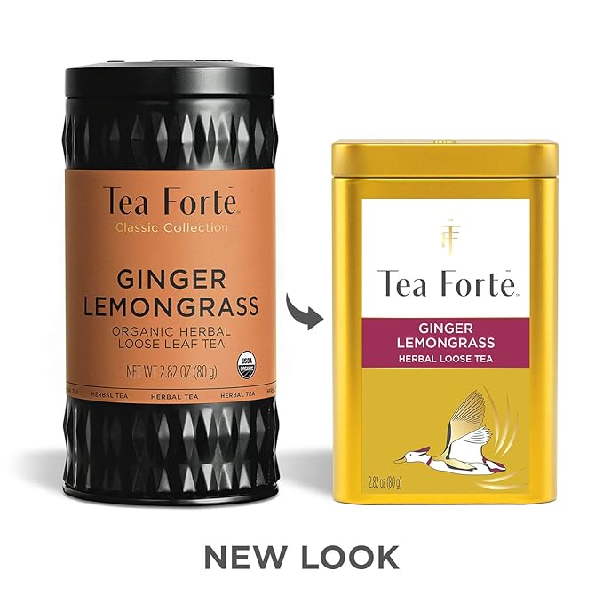 Tea Forte Ginger Lemongrass Premium Loose Leaf Caffeine-Free Herbal Tea Blend Canister, Makes 35-50 Cups