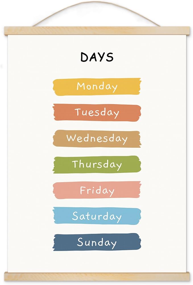 YOUHONG Classroom Decor Educational Posters Classroom Wall Art Kids Wall Art Learning Posters with Wooden Rods - Toddler Room Decor for Preschool, Homeschool (Easy Hang Rope Included) - 12x15.7 Inch