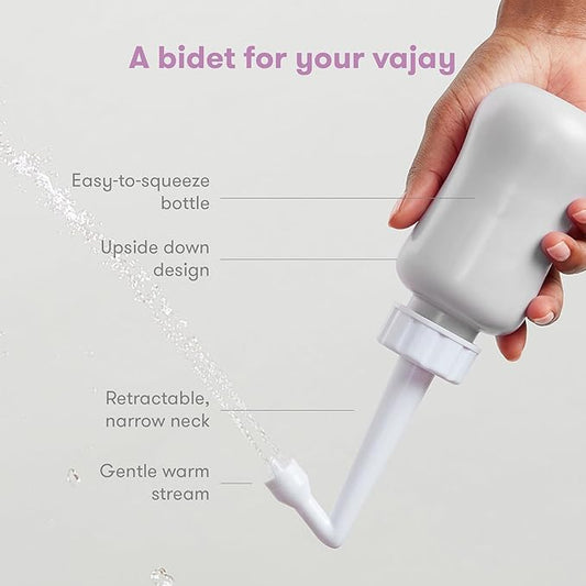 Frida Mom Upside Down Peri Bottle Sprayer, Perineal Care & Postpartum Recovery, Portable Travel Bidet & Perineal Cleanser with Travel Bag, Postpartum Essential, Gray